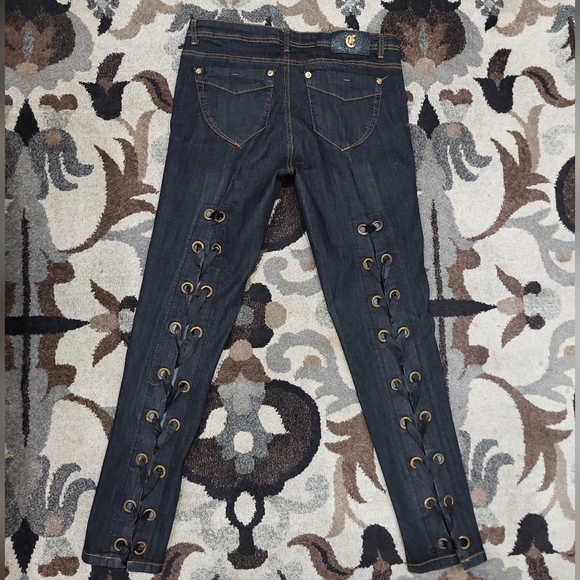 Encore Jeans Denim - Encore Dark Denim Lace Up Skinny Jeans Size 13